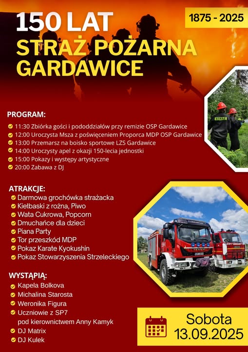 Jubileusz 150-lecia OSP Gardawice - rodzinny festyn, pokazy i koncerty