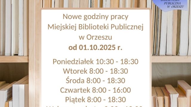 Od 1 października nowe godziny otwarcia biblioteki w Orzeszu