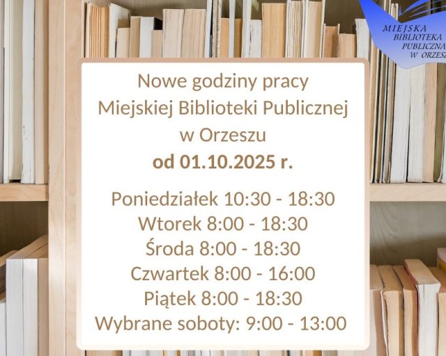 Od 1 października nowe godziny otwarcia biblioteki w Orzeszu