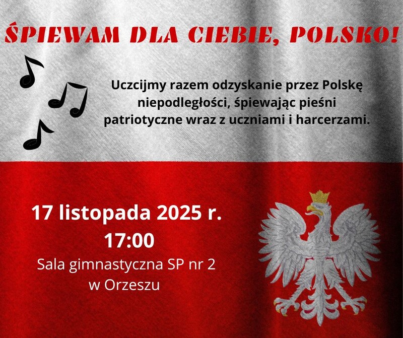 Patriotyczne śpiewanie z okazji Święta Niepodległości w Szkole Podstawowej nr 2 w Orzeszu