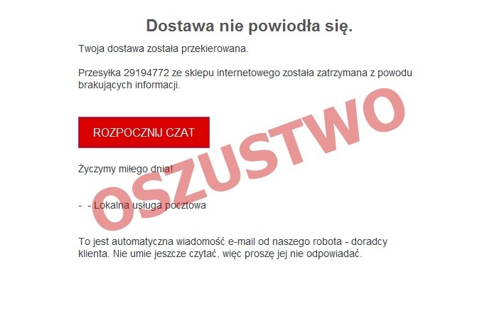 Uwaga na fałszywe wiadomości "Dostawa nie powiodła się"